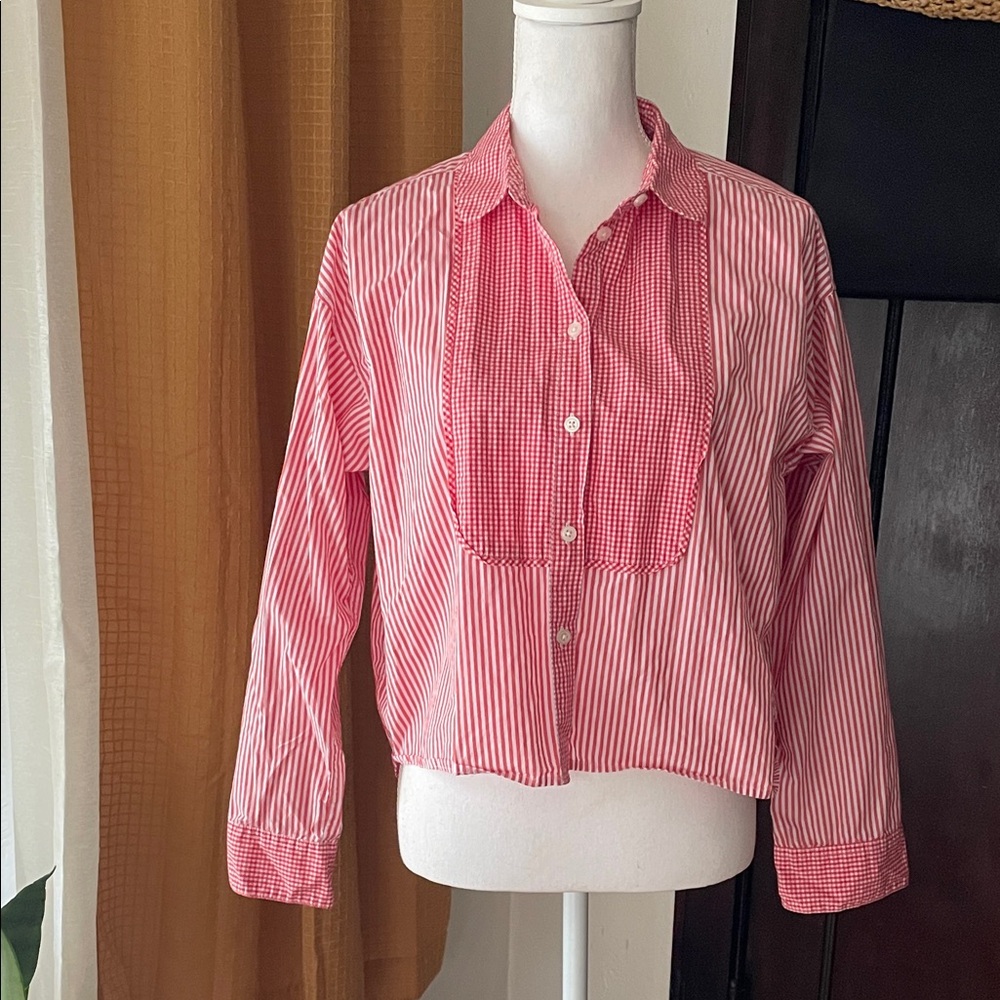 J Crew gingham striped tuxedo cropped